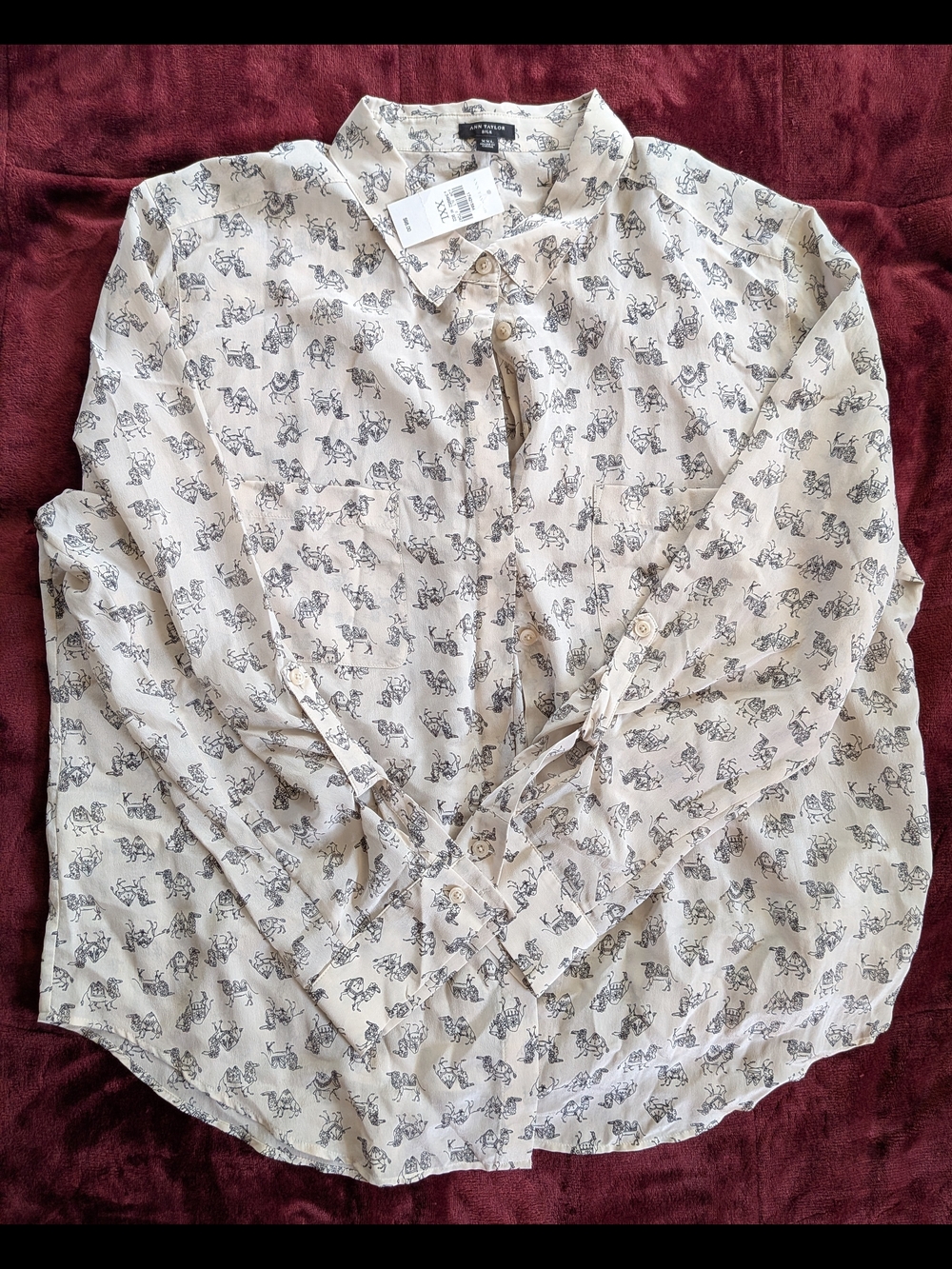Ann Taylor Silk Camel Print Blouse Shirt XXL NWT